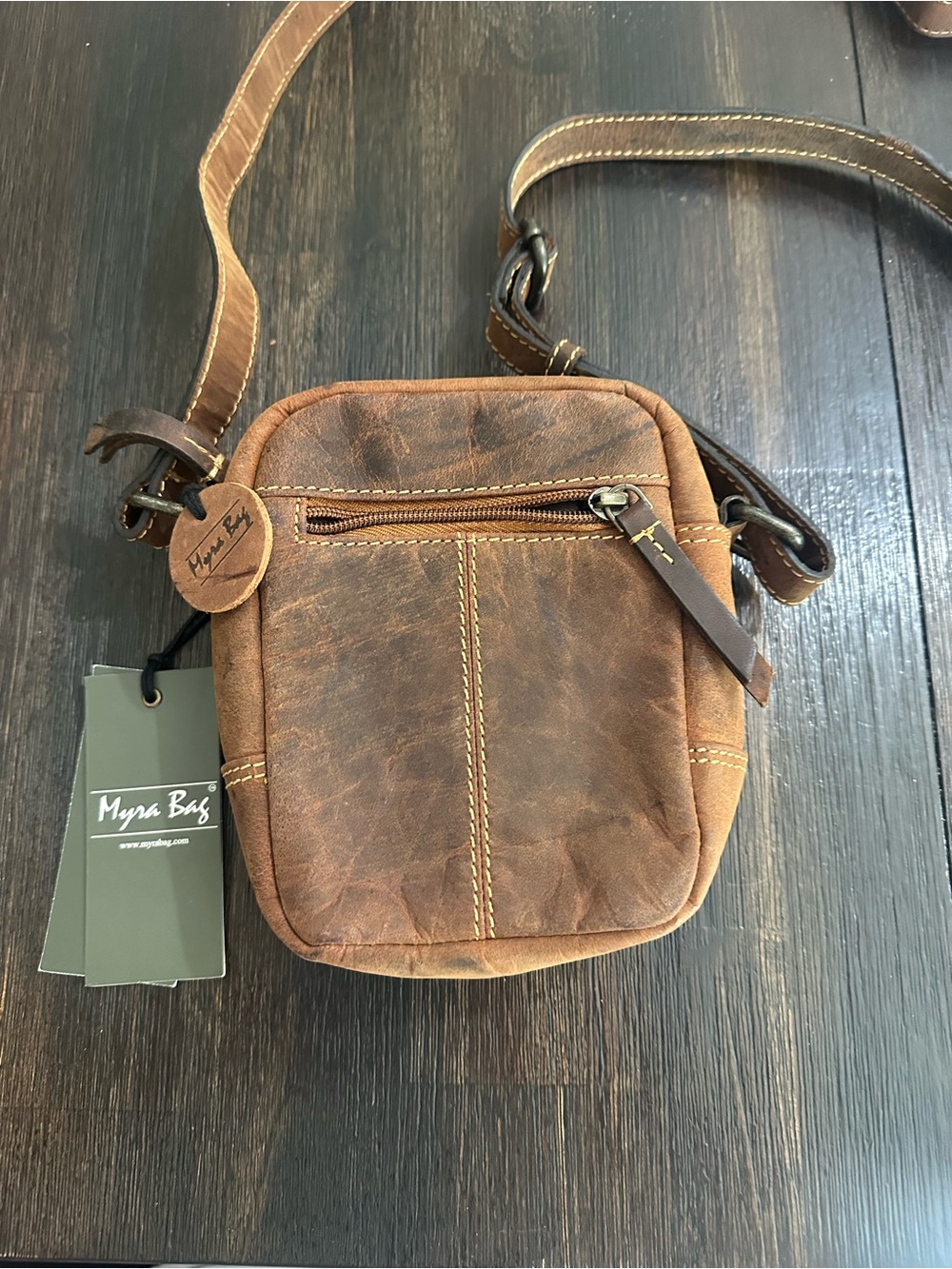 NWT Myra Bag Kurlingham Essentials Leather Crossbody Bag S-9285 Distressed Brown